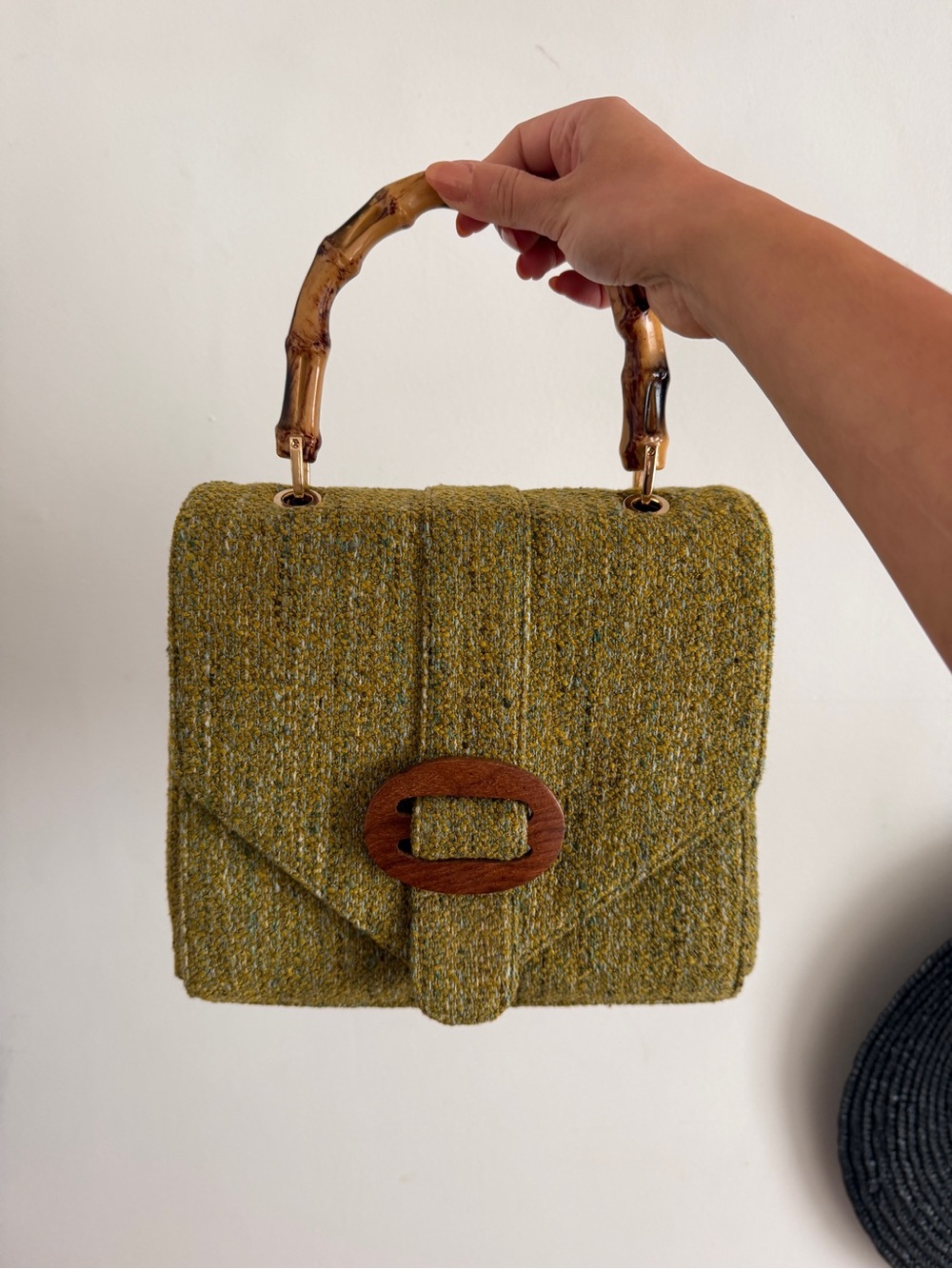 Textured Olive Green bamboo handle pinup purse